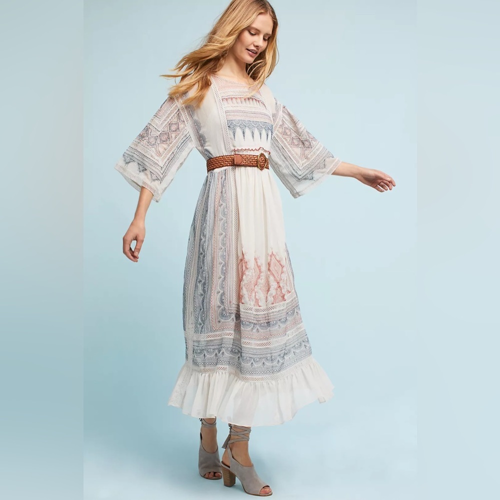 Anthropologie Meave Toronto Maxi Dress Bohemian Boho Embroidered  Flowy Gauze Sm